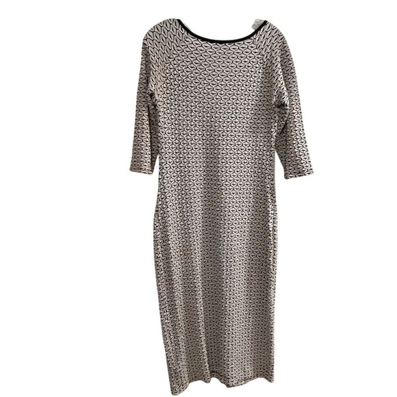 Beige by eci Women's L Black Geometric Sheath Midi Dress 3/4 Sleeve - Picture 3 of 13